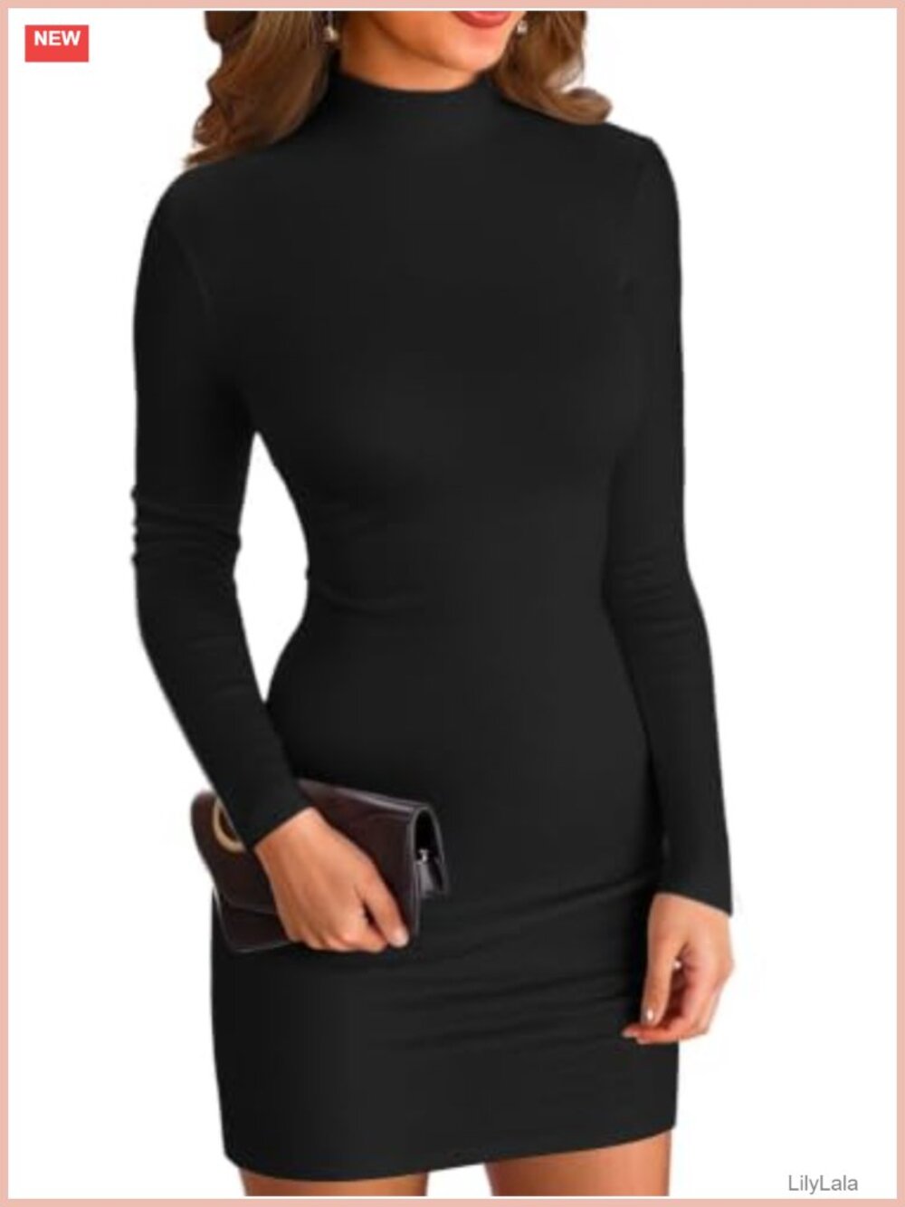 Women Soft Ribbed Knit Bodycon Long Sleeve Mid-Thigh Dress